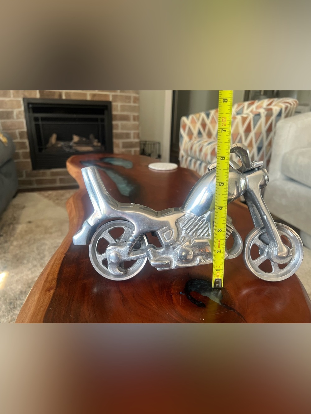 Decorative Silver Motorcycle Figurine - Sleek Metal Home Accent - Picture 3 of 4